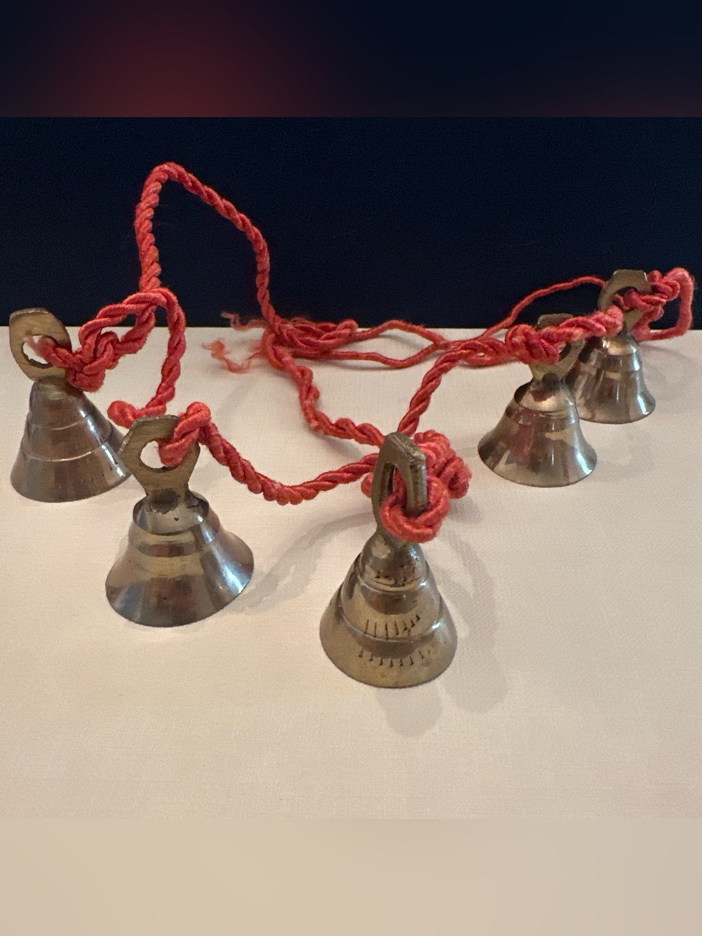 Vtg Brass Bells Cord Garland 5Bells Each Bell 1-1/2” Garland Christmas Lot